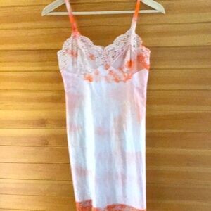 One of a Kind Tie Dye Lace Midi Slip Dress Peachy 🍑 S